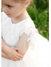 Beaded Ivory Lace Tulle Open Sleeves Flower Girl Dress